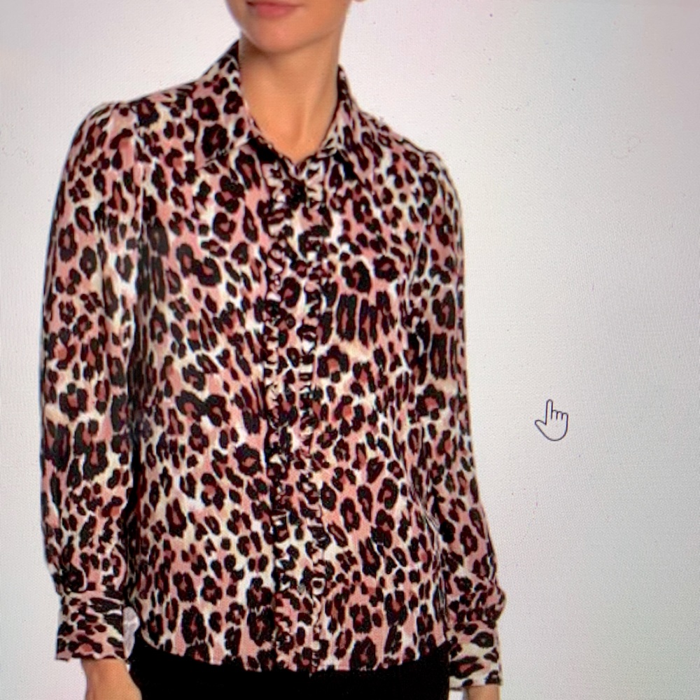 Pleione Animal Print Ruffle Placket Blouse XS